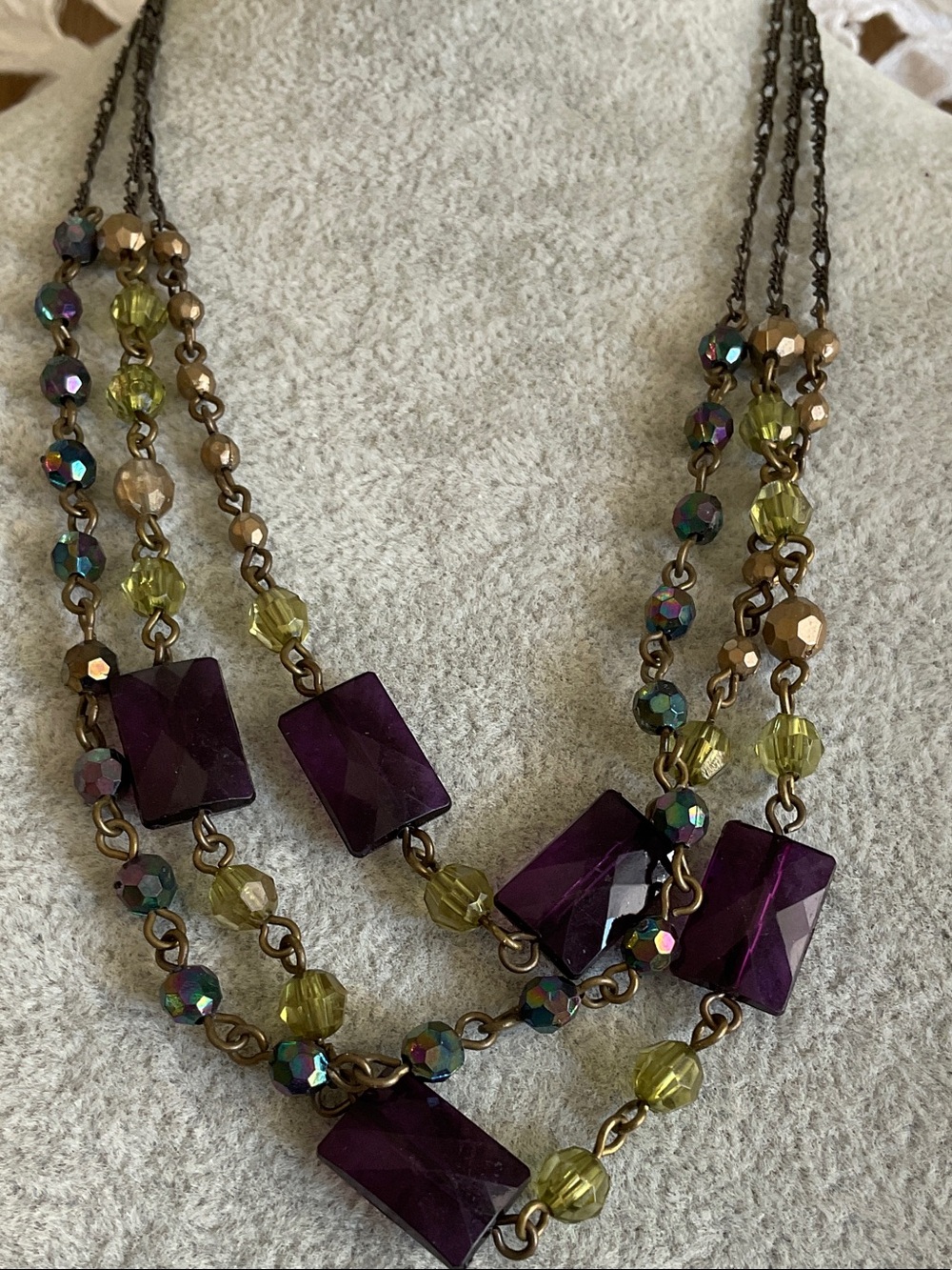 Vintage Avon Multi-Strand Olivine Frontal Bib Necklace